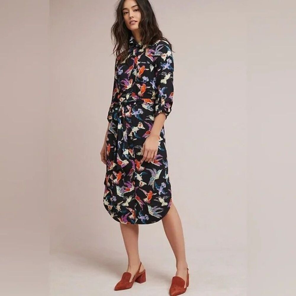Anthropologie Black Floral Midi Dress